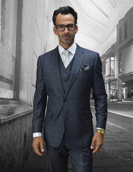  Men's Statement Plaid Grey 2 Button Single Breasted Suit 