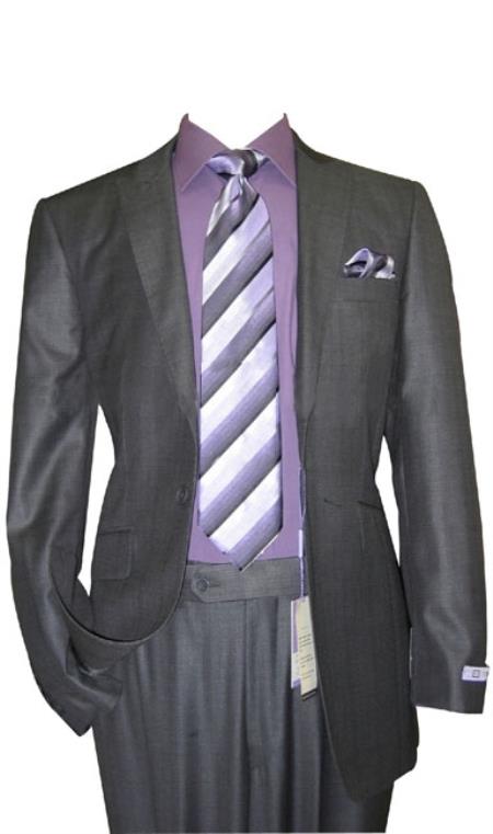 1 Button Style Peak Lapel Sharkskin Dark Grey Masculine 