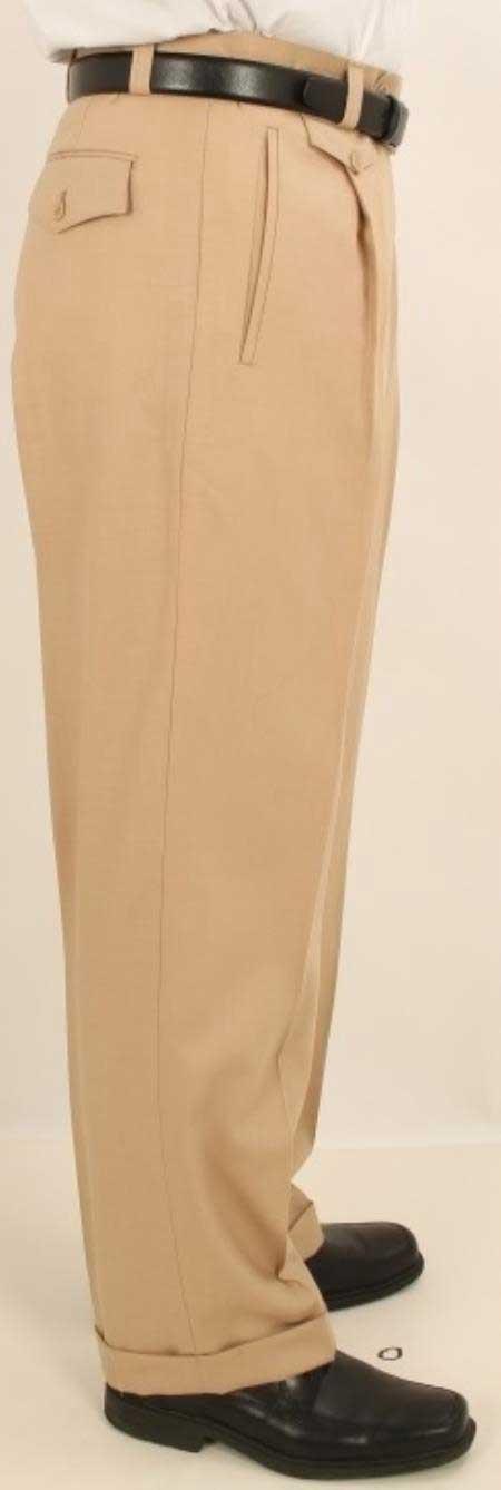 Wide Leg Single Pleated Slacks Pants 1920s 40s Fashion Clothing Look ! Solid Beige Wool
