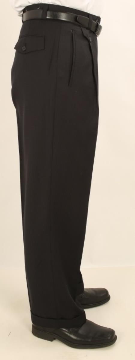 Wide Leg 1920s 40s Fashion Clothing Look ! Single Pleated Slacks Pants Liquid Jet Black Pin Check Wool
