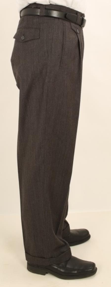 Wide Leg 1920s 40s Fashion Clothing Look ! Single Pleated Slacks Pants Dark Grey Masculine color Shadoe Stripe Wool