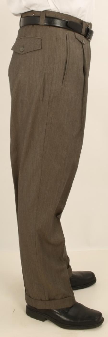 Wide Leg Single Pleated Slacks Pants 1920s 40s Fashion Clothing Look ! Greenish Charcoal Wool
