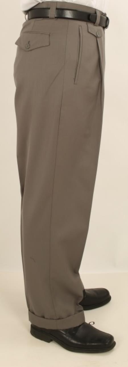 Wide Leg Single Pleated 1920s 40s Fashion Clothing Look ! Slacks Pants Greenish Gray