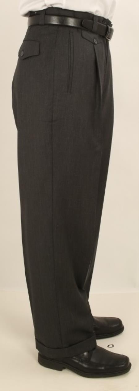 Wide Leg 1920s 40s Fashion Clothing Look ! Single Pleated Slacks Pants Solid Dark Grey Masculine color Gray Wool