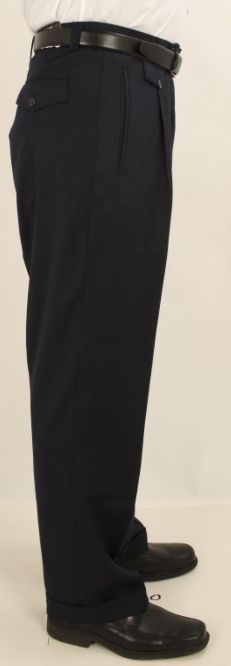 Wide Leg Single Pleated Slacks Pants Solid Navy  1920s 40s Fashion Clothing Look ! Wool