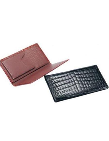 Ferrini ABCK Genuine Crocodile Check Book Wallet Black,Cognac 