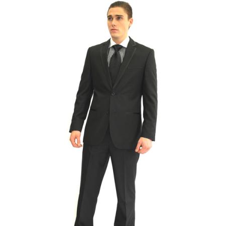 Tapered Leg Lower Rise Pants & Get Skinny Slim narrow Style Fit Liquid Jet Black 2-button Tuxedo Suit 