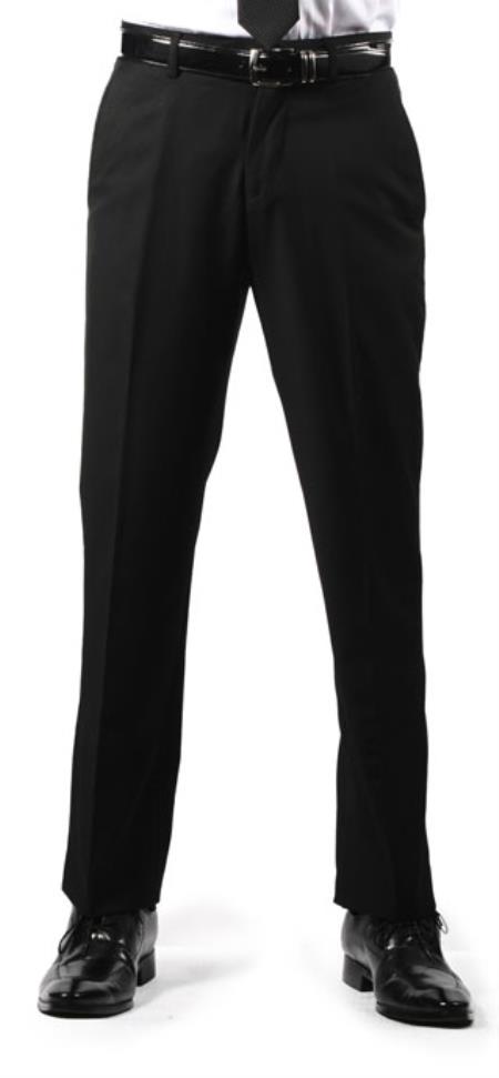 Premium Slim narrow Style Fit Flat Front Dress Pants Liquid Jet Black 