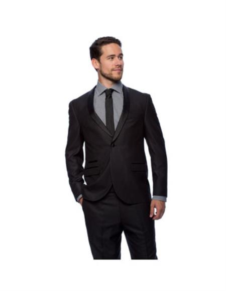  Men's Black Slim Fit West End Young Look Satin-Detailed Tuxedo Clearance Sale Online