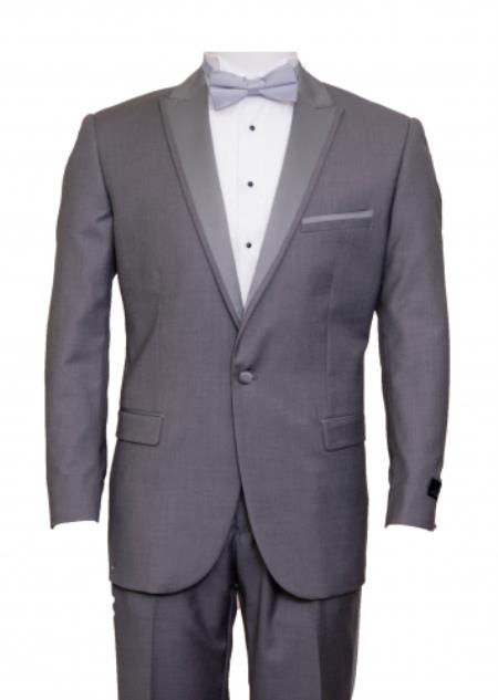 Tapered Leg Lower rise Pants & Get skinny Slim narrow Style Fit 1 Button Style Peak Trimmed Lapel + Flat Front Pants Suit or 1920s Grey Tuxedo style Mid Grey ~ Gray Clearance Sale Online