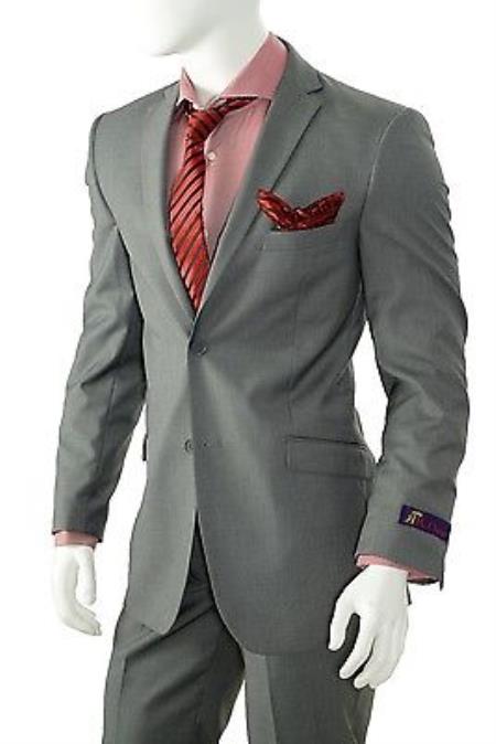 Solid Gray Slim narrow Style Fit Suit Center Vent 