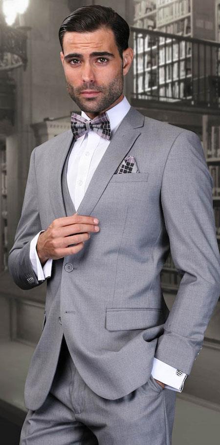 European cut style Jacket & Pants Slim narrow Style Fit Suits for Online Three Piece Grey Wedding - Prom Event