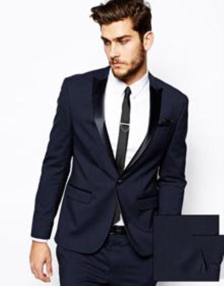 Slim narrow Style Fit formal tux Jacket Navy 