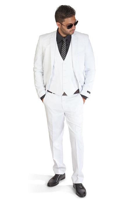 Slim narrow Style Fit 3 Piece White Suit ( Jacket and Pants)  For Men
