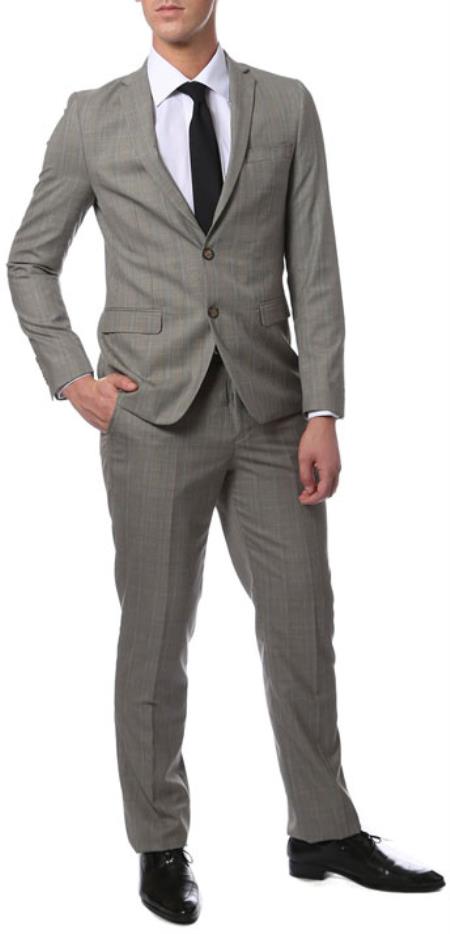 Extra Slim Fit Suit Extra Slim narrow Style Fitted Skinny Flat Front Pants Tapered Jacket and Pants Grey Glen Plaid Suit 