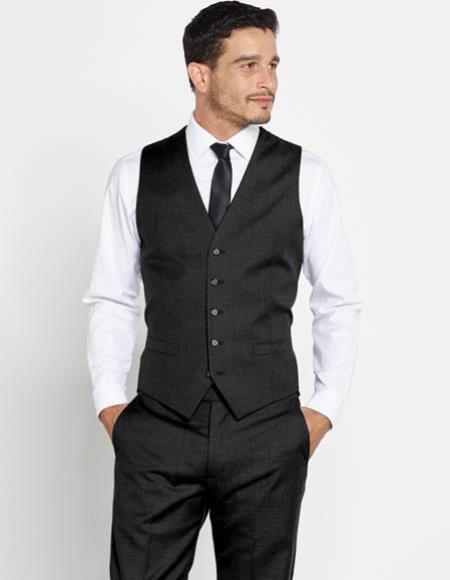  Men's Vest + Matching Dress Pants Set + Any Color Solid Black Shirt And Tie