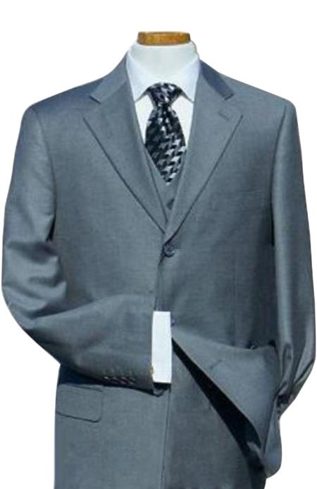 Solid Light Gray with Superior Fabric 140's Extra Fine 3pc with Vest Back Side Vents 