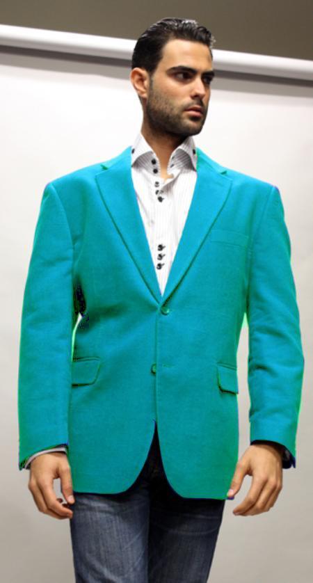 Velvet Blazer - Mens Velvet Jacket turquoise ~ Light Blue Stage Party Superior Fabric 150's Velvet Fabric Sport Coat 