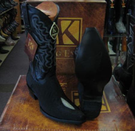 King Exotic Boots Genunie Stingray skin Liquid Jet Black Snip Toe Western Cowboy Boot 