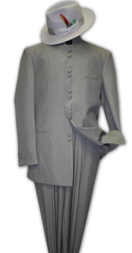 Solid Color Gray no collar mandarin Collar 2PC Suit $175