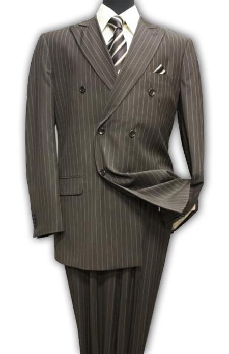 Mens Double Breasted 1920's Gangster Pinstripe suit in Brown