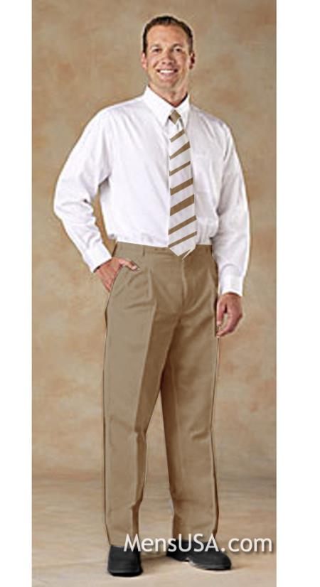 Pleated Slacks Pants / Slacks Plus White Shirt & Matching Tie Tan khaki Color ~ Beige 