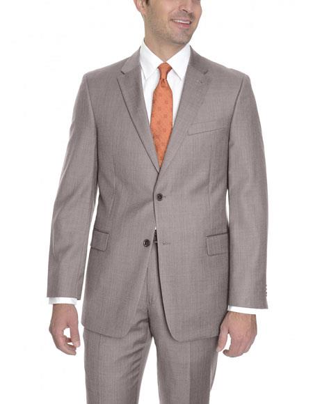 men's Tan Single Breasted 2 Button Wool Classic Fit Suit Flat Front Pants