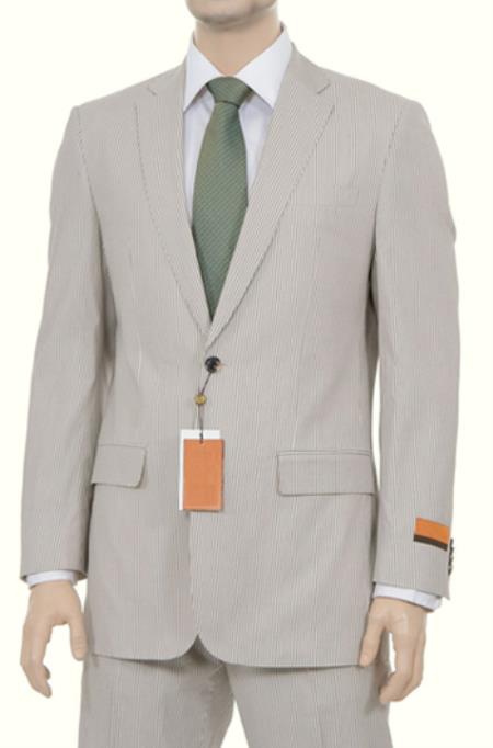 White Tan khaki Color ~ Beige Stripe ~ Pinstripe Summer Cheap priced men's Seersucker Suit Sale Fabric Style Spring Summer Weight Cotton Suit 