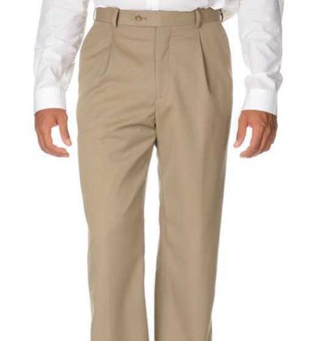 Solid Pleated Slacks Dress Pants For online Tan khaki Color Wool Fabric Gabardine Slack 