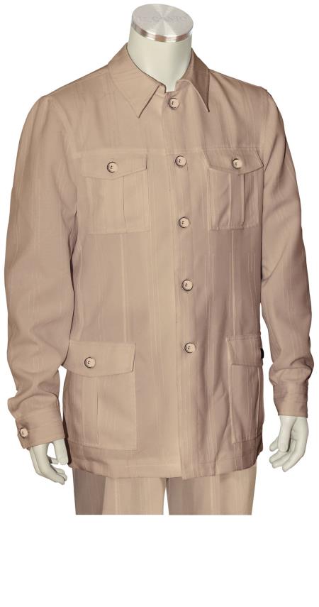 2 Piece Long Sleeve Walking Suit - trendy casual Urban attire Style Taupe 