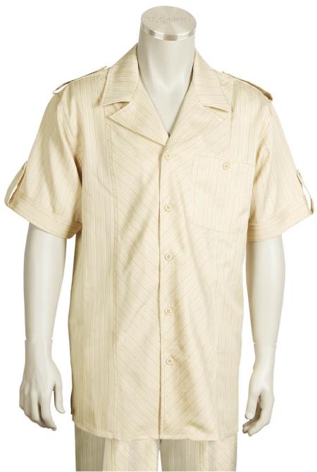 Leisure Walking Suit 2 Piece Short Sleeve Walking Suit - Buttoned Accents Taupe 