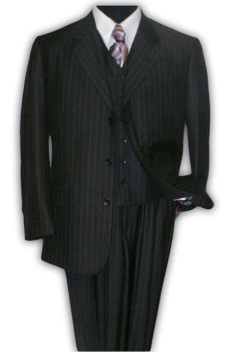 Cheaper Version Quality Classic Liquid Jet Black Stripe ~ Pinstripe 3 piece suit 100% Rayon Available in 2 Buttons Style only