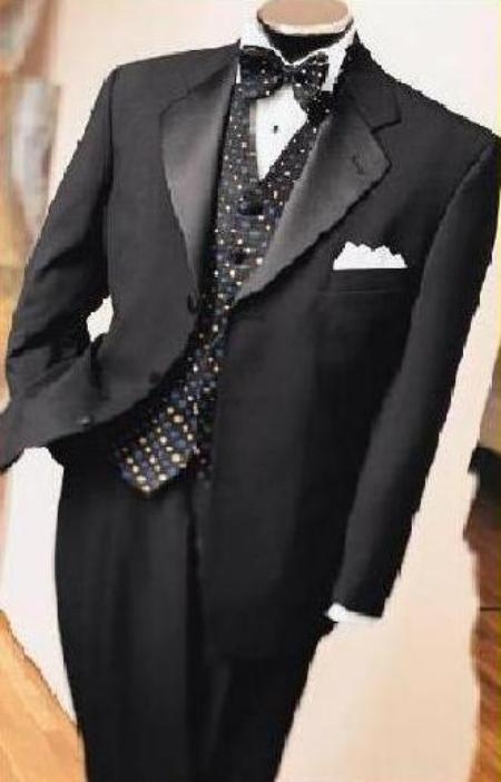 JET Liquid Jet Black Superior Fabric 150's 3 Button Style formal tux Jacket + Pants + Liquid Jet Black Vest + Shirt+BowTie Wool