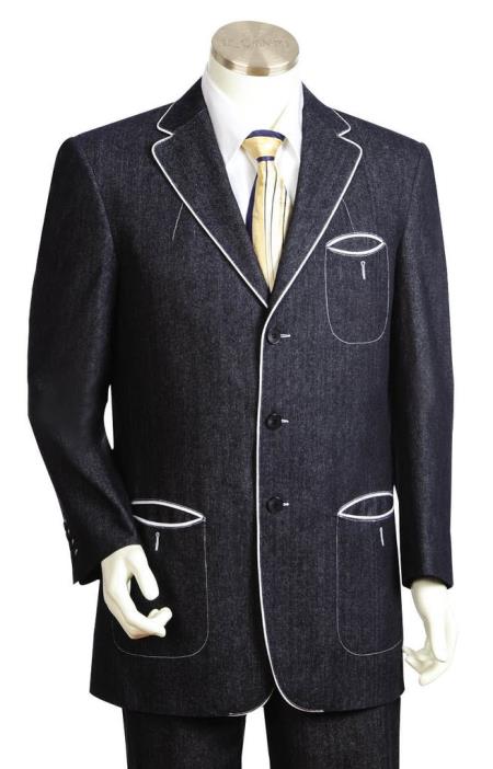  men's Button Fastener Black Tri Pocket 2pc Suit For sale ~ Pachuco men's Suit Perfect for Wedding and Pant