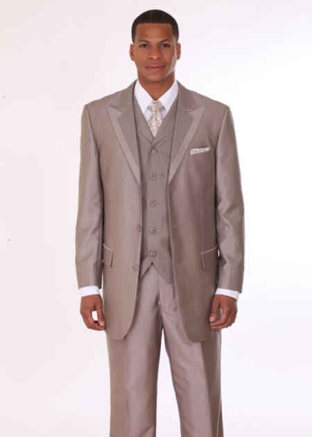 3 Piece 3 Button Style Fashion 1940s men's Suits Style For sale ~ Pachuco men's Suit Perfect for Wedding with 2 Tone Lapels Tan khaki Color ~ Beige