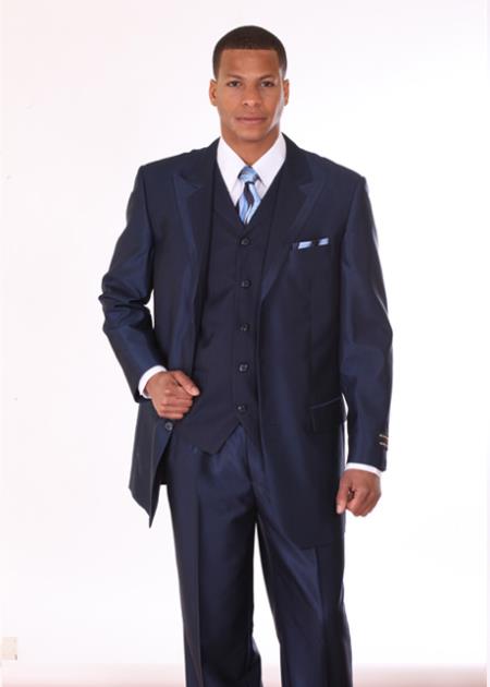 3 Piece 3 Button Style Fashion 1940s men's Suits Style For sale ~ Pachuco men's Suit Perfect for Wedding with 2 Tone Lapels Navy
