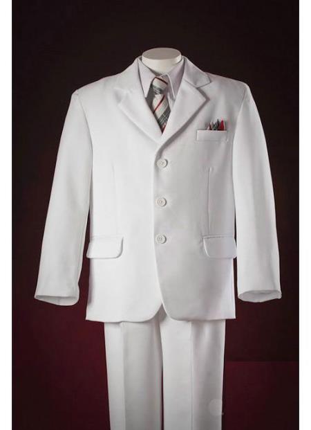 White Notch Lapel Pocket Squares Three Buttons Luxurious Polyester Taylor Made Boys And Men Suit