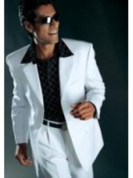 polyester High Twist 3 Button Style Suit ( Jacket and Pants)  For Men White Wool