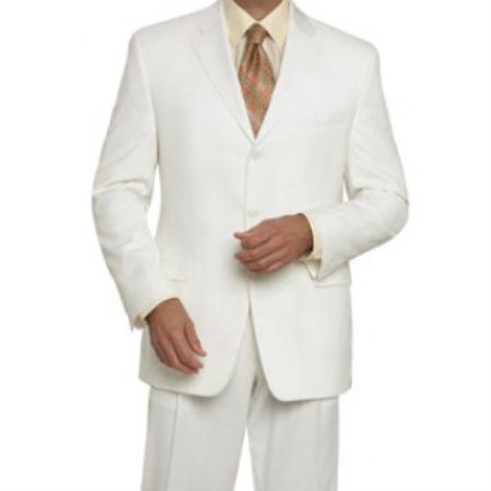 3 Button Style 39s Off White Wool Fabric poly~rayon Suit ( Jacket and Pants)  For Men 