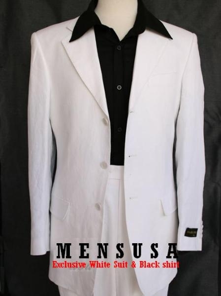 3 Buttons Style Pure Light Weight Snow White Suit ( Jacket and Pants)  For Men + Shirt & Tie Package 