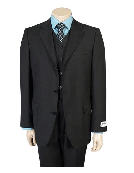 Solid Liquid Jet Black Vested Jacket + Pants + Vest Superior Fabric 150's Fabric Vested 3 Pieace Light Weight Side Vent 
