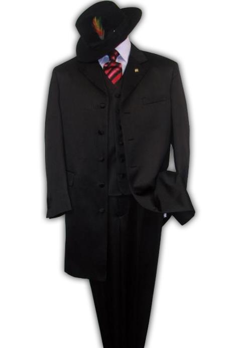 Liquid Jet Black Suit For sale ~ Pachuco men's Suit Perfect for Wedding 3PC FASHION Long length Zoot WITH VEST Cover Buttons 