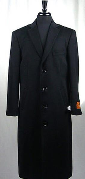  Men's 4 Button Wool Blend Single Breasted Bravo Black Top Overcoat