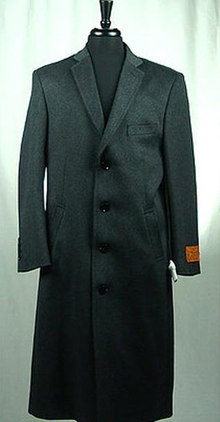  Men's 4 Button Wool Blend Single Breasted Bravo Charcoal Grey ~ Gray Topcoat Top Overcoat 