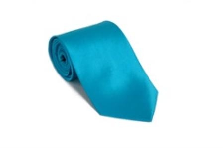 turquoise ~ Light Blue Stage Party 100% Silk Solid Necktie With Handkerchief 