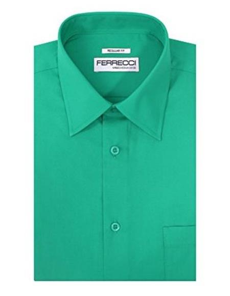 Men's Designer Brand Regular Fit Cotton Blend Lay Down Collared Turquoise Green Dress Shirt 