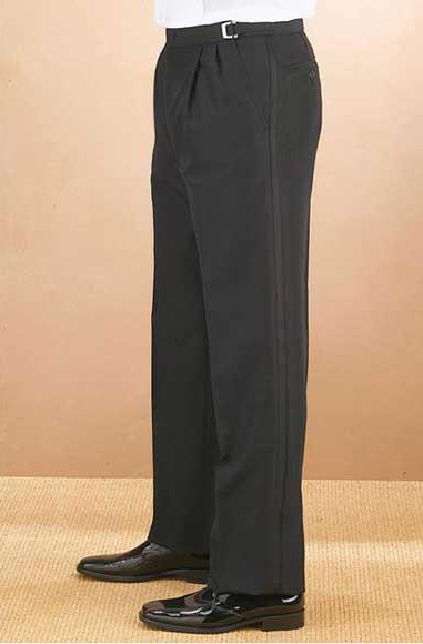  Men's Black Classic Fit Solid Adjustable Waist Polyester Pleated Tuxedo Pants