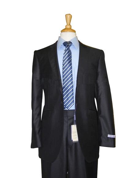 1 Button Style Navy Solid 100% Wool Fabric Flat Front Fitted Suit Clearance Sale Online
