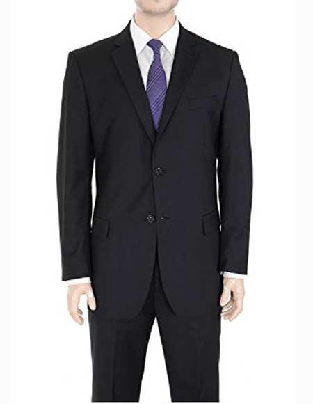  Men's 2 Button Authentic Braveman Regular Fit Black Notch Lapel Solid Suit With Flat Front Pants