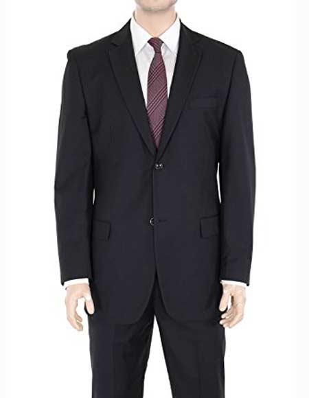  Men's 2 Button Authentic Braveman Solid Black Single Breasted Notch Lapel Regular Fit Suit 